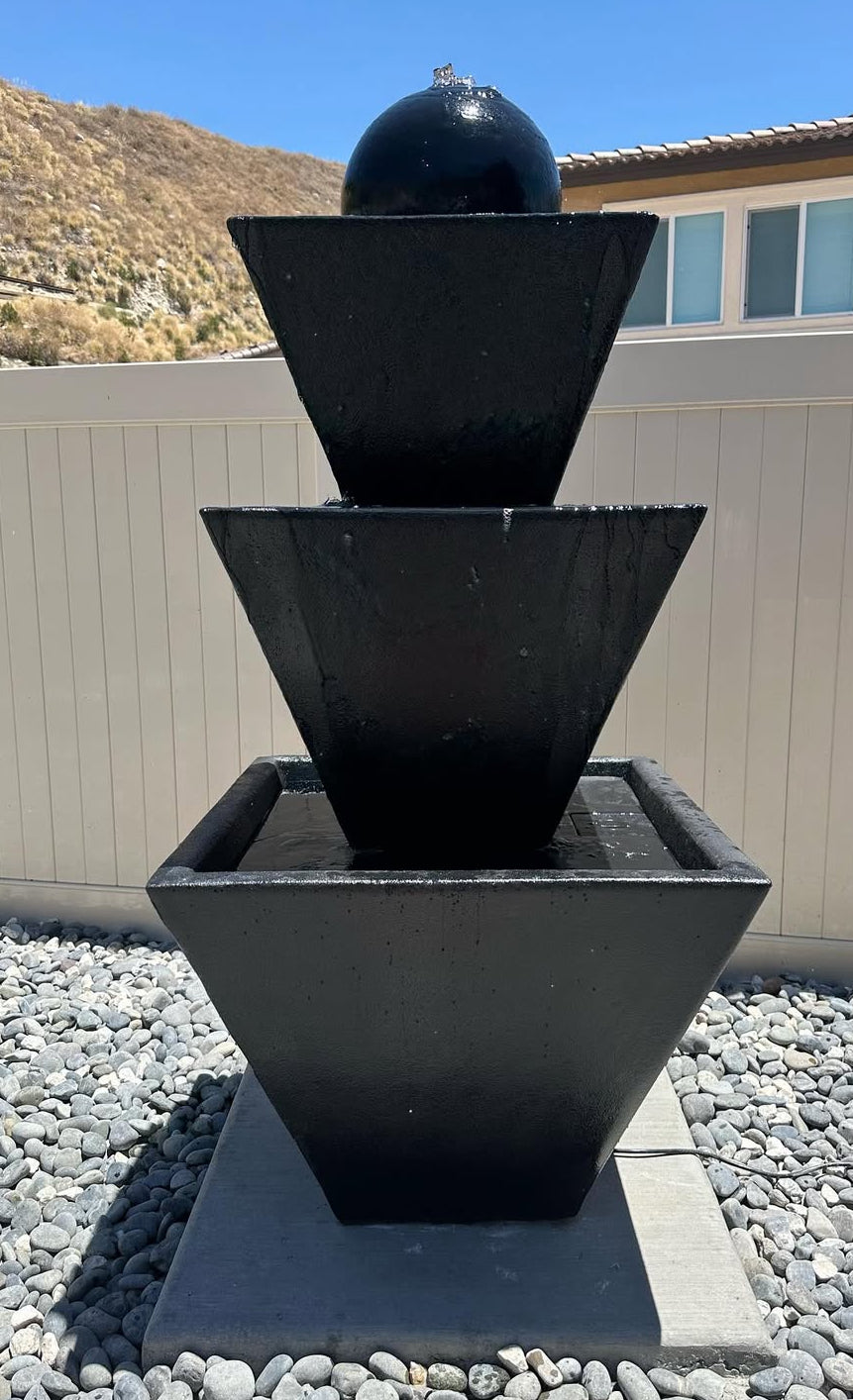 Stunning Three-Tier Water Fountain with Elegant Ball Accent