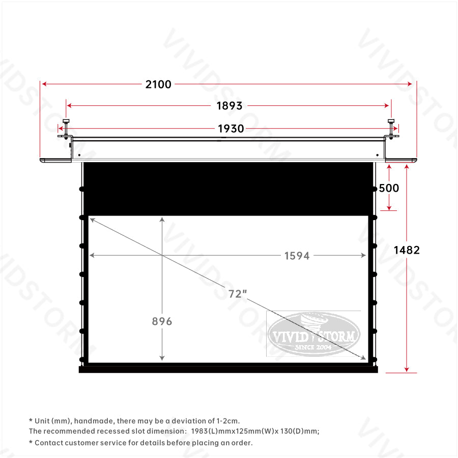 VIVIDSTORM PHANTOM Recessed In-Ceiling Motorized Tension White Cinema Projector screen