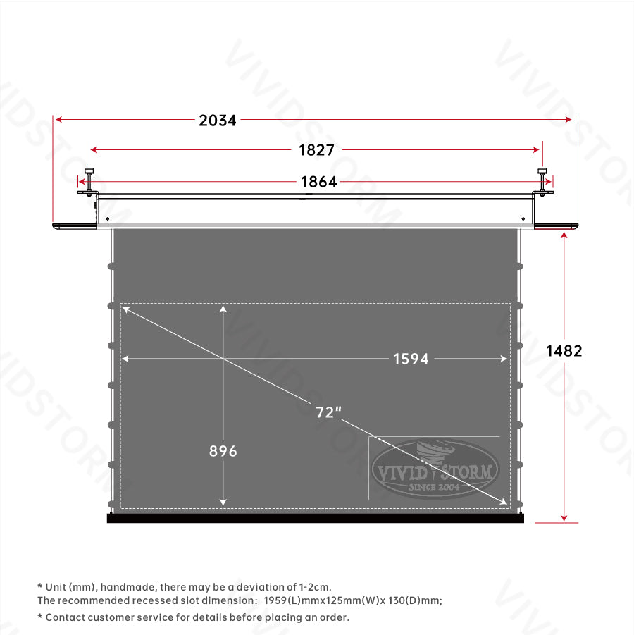 VIVIDSTORM PHANTOM  Recessed In-Ceiling Motorized Tension Obsidian Long Throw ALR Projector screen