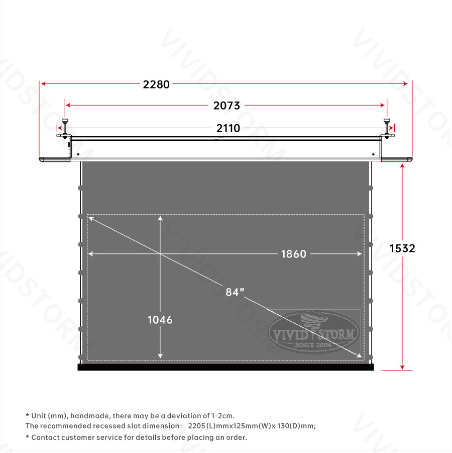 VIVIDSTORM PHANTOM  Recessed In-Ceiling Motorized Tension Obsidian Long Throw ALR Projector screen