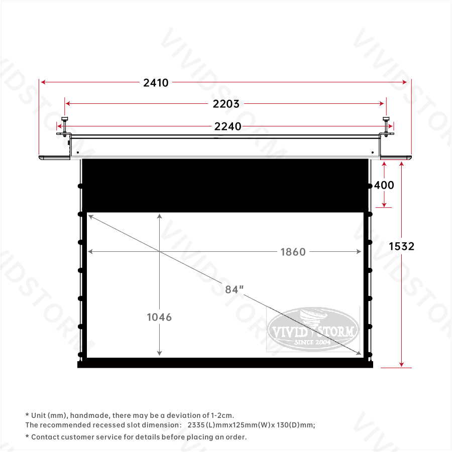 VIVIDSTORM PHANTOM Recessed In-Ceiling Motorized Tension White Cinema Projector screen