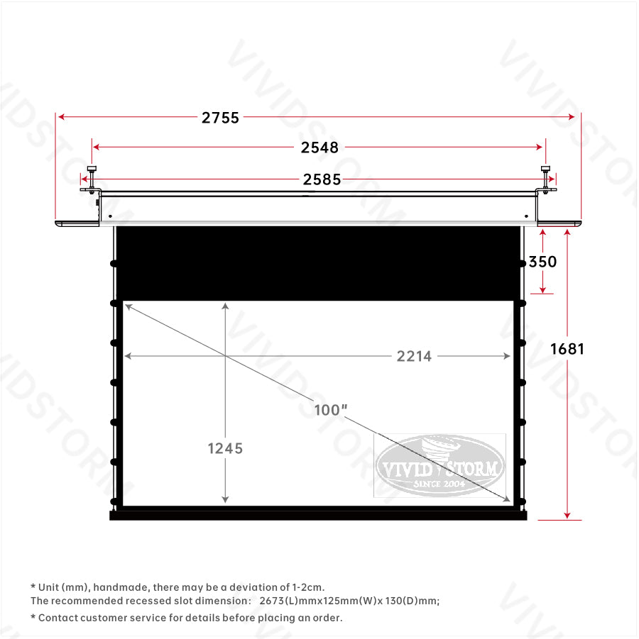 VIVIDSTORM PHANTOM Recessed In-Ceiling Motorized Tension White Cinema Projector screen