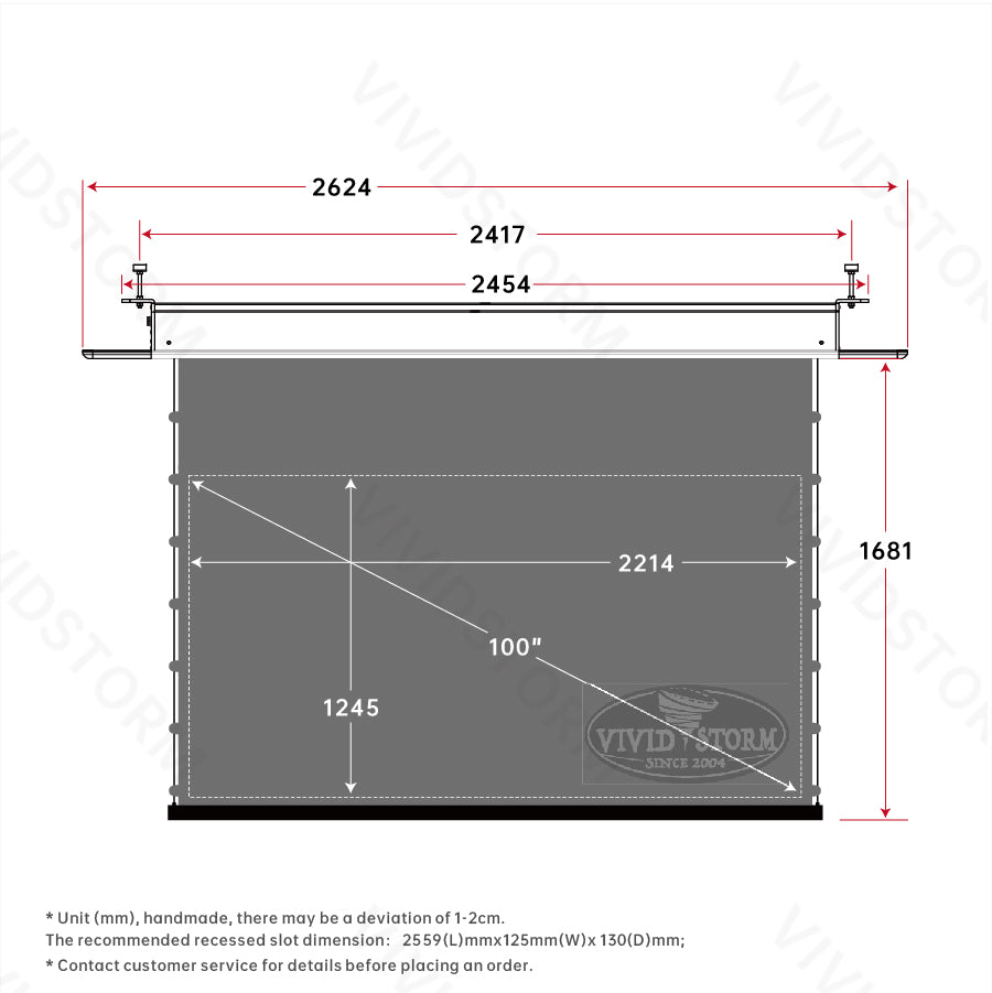 VIVIDSTORM PHANTOM  Recessed In-Ceiling Motorized Tension Obsidian Long Throw ALR Projector screen