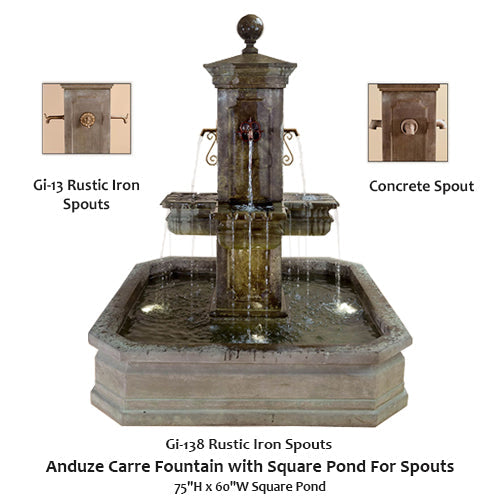 Elegant Anduze Square Fountain with Matching Pond for Stunning Water Spouts
