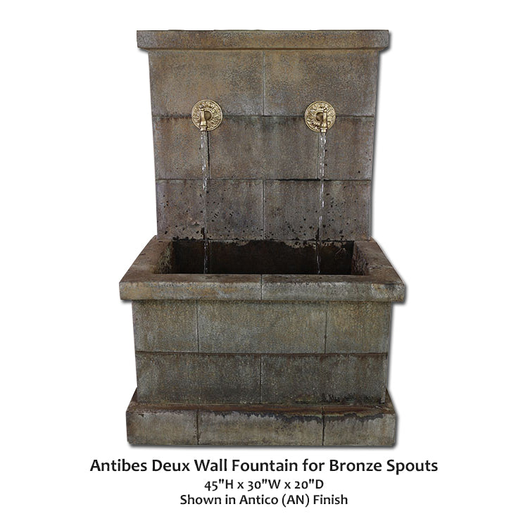 Elegant Antibes Deux Wall Fountain with Stylish Bronze Spouts