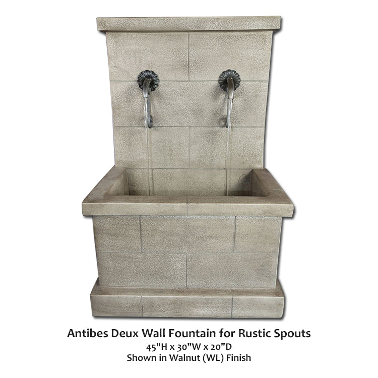 Elegant Antibes Deux Wall Fountain with Charming Rustic Spouts
