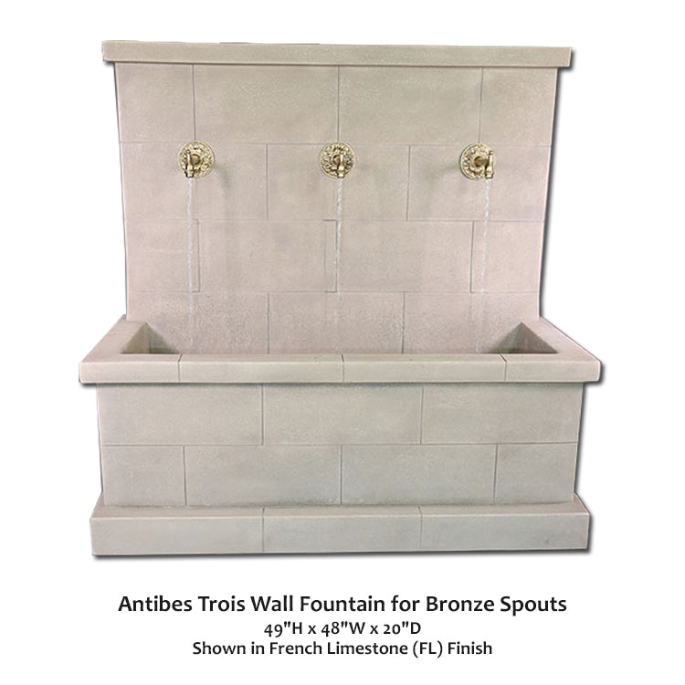 Elegant Antibes Trois Wall Fountain with Exquisite Bronze Spouts