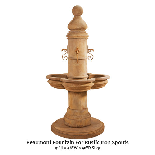 Charming Beaumont Fountain Featuring Rustic Iron Spouts