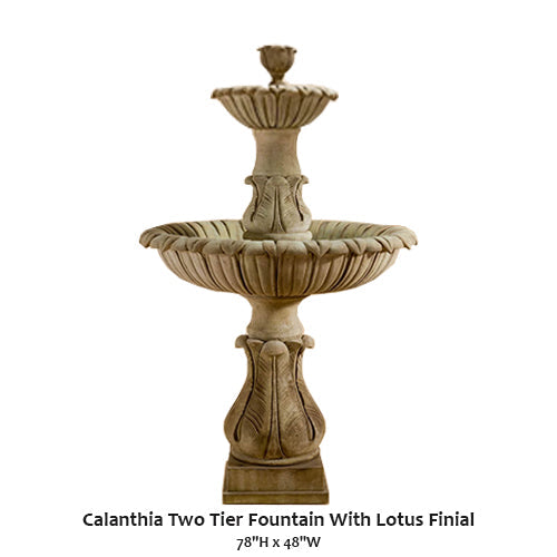 Elegant Calanthia Two-Tier Fountain Featuring a Beautiful Lotus Finial