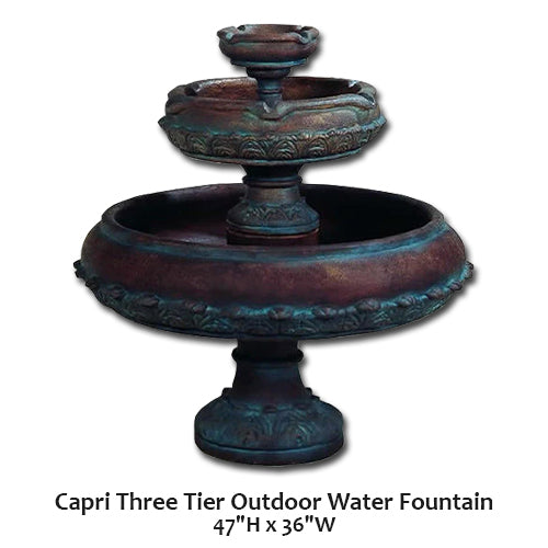 Elegant Capri Three-Tier Outdoor Water Fountain for Tranquil Relaxation