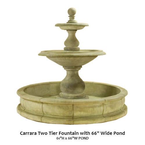 Elegant Carrara Two-Tier Fountain with Expansive 66" Wide Pond