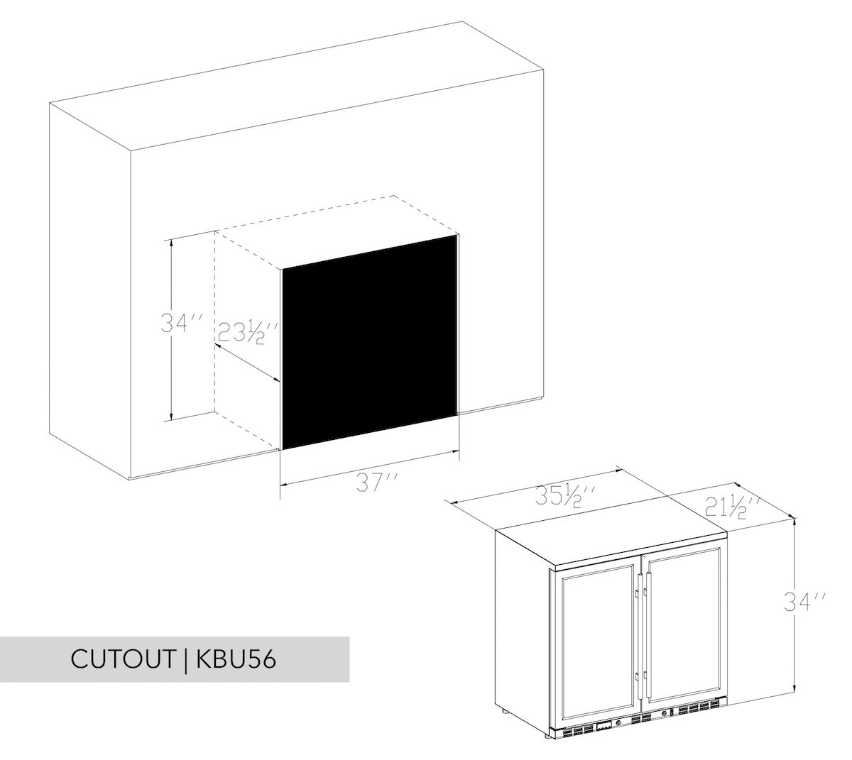 KingsBottle 36" Outdoor Beverage Refrigerator 2 Door For Home - KBU56ASD