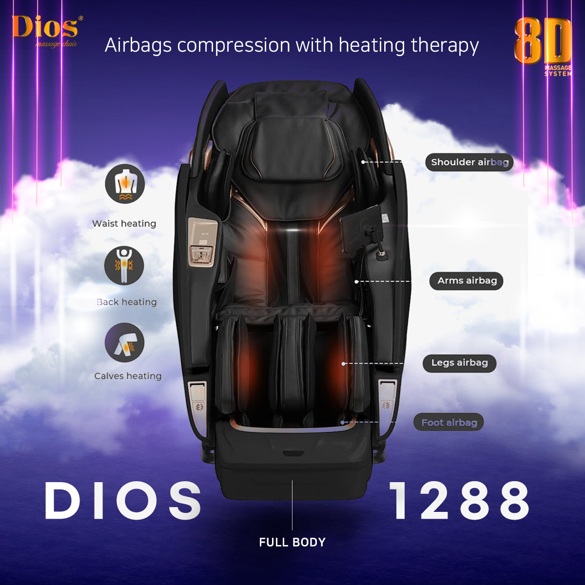 Kahuna Chair Dios-1288 Luxury Massage Chair- 8D Dual Air Tech, SL-Track, Brain Relaxation, Zero Gravity-Gray PRE-ORDER SHIPPING 8-26-25