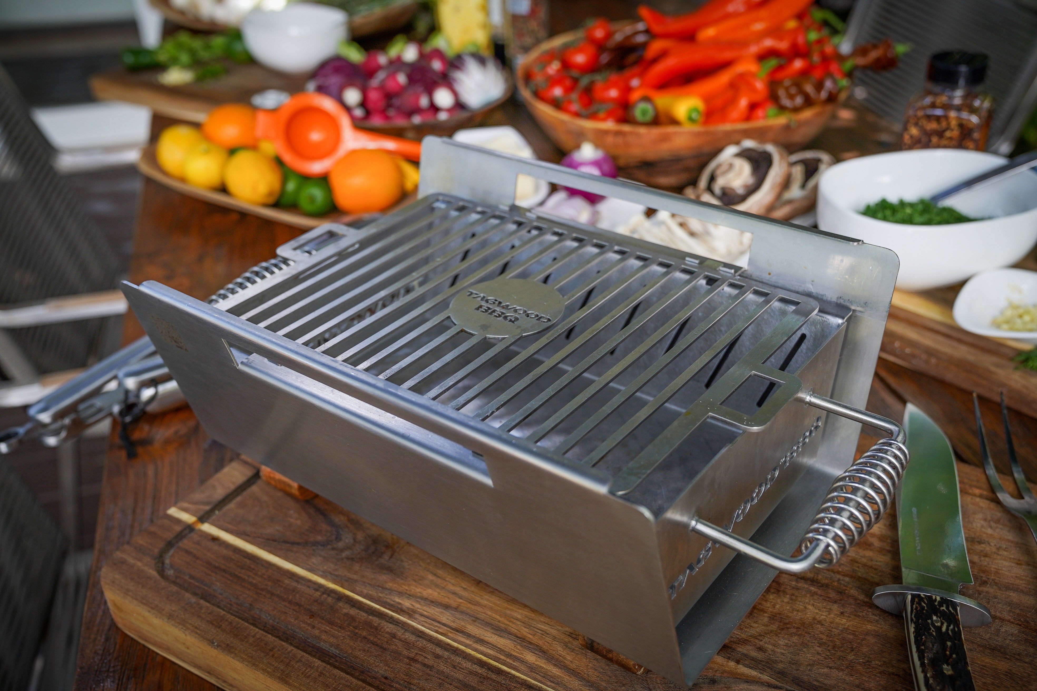 Tagwood BBQ Table Top Warming Brazier | Stainless steel and Acacia wood  | BBQ07SS--