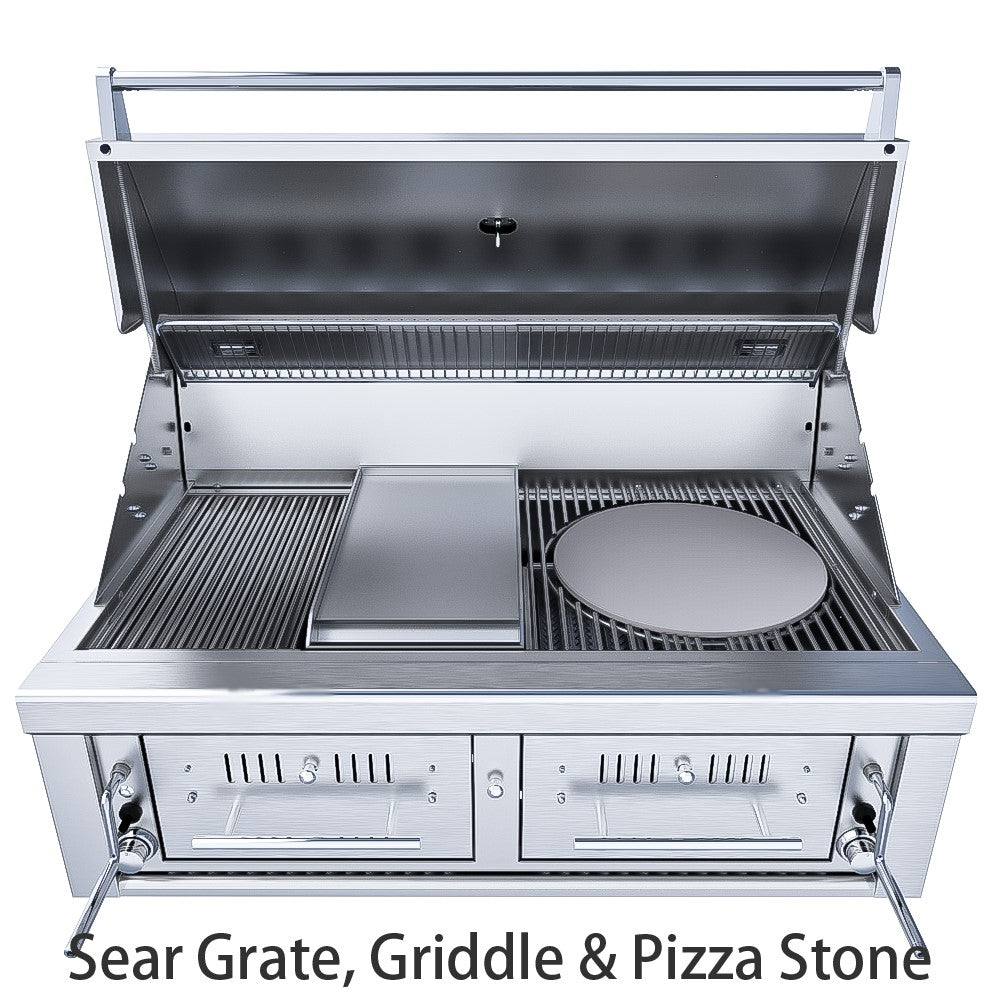 Sunstone Grills Sunstone® Series 42″ Gas Hybrid Dual Zone Charcoal/Wood Burning Grill-EMCHDZ42