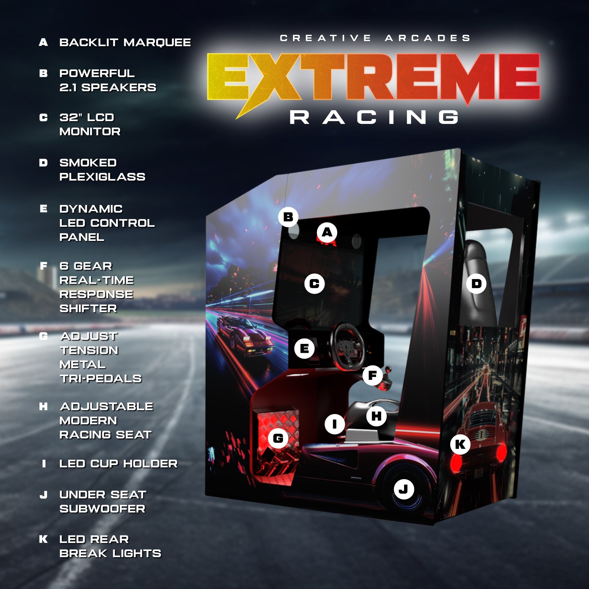 Creative Arcades Extreme Racing Arcade Machine | 200 Classic Racing Games | Wifi Compatible