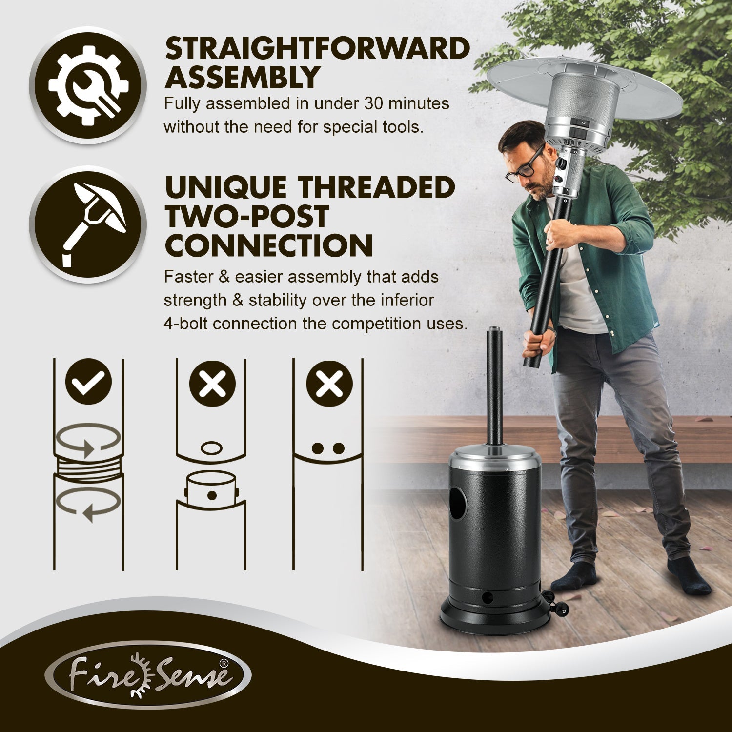 Fire Sense Onyx and Stainless Steel Finish Patio Heater | 63009
