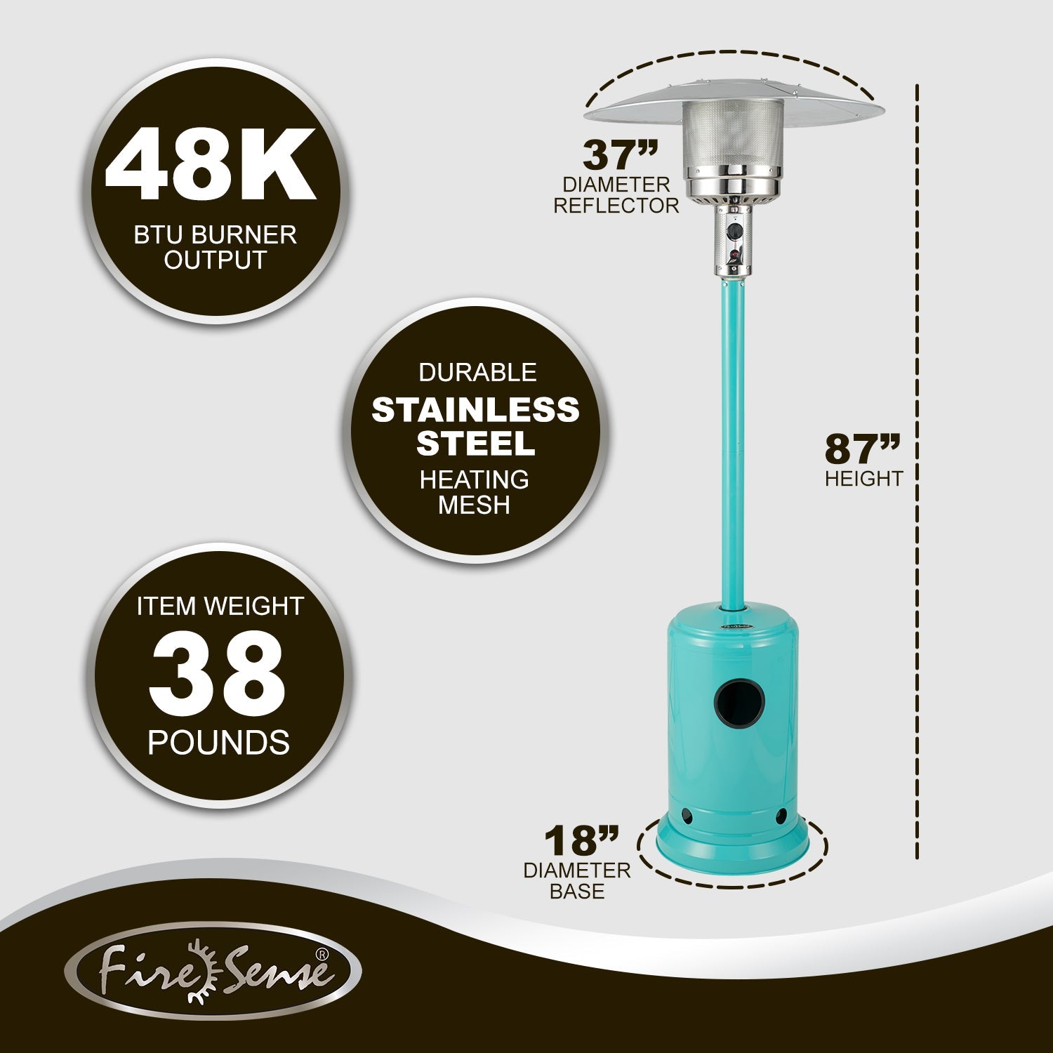 Fire Sense Aqua Blue Powder Coated Patio Heater | 61130