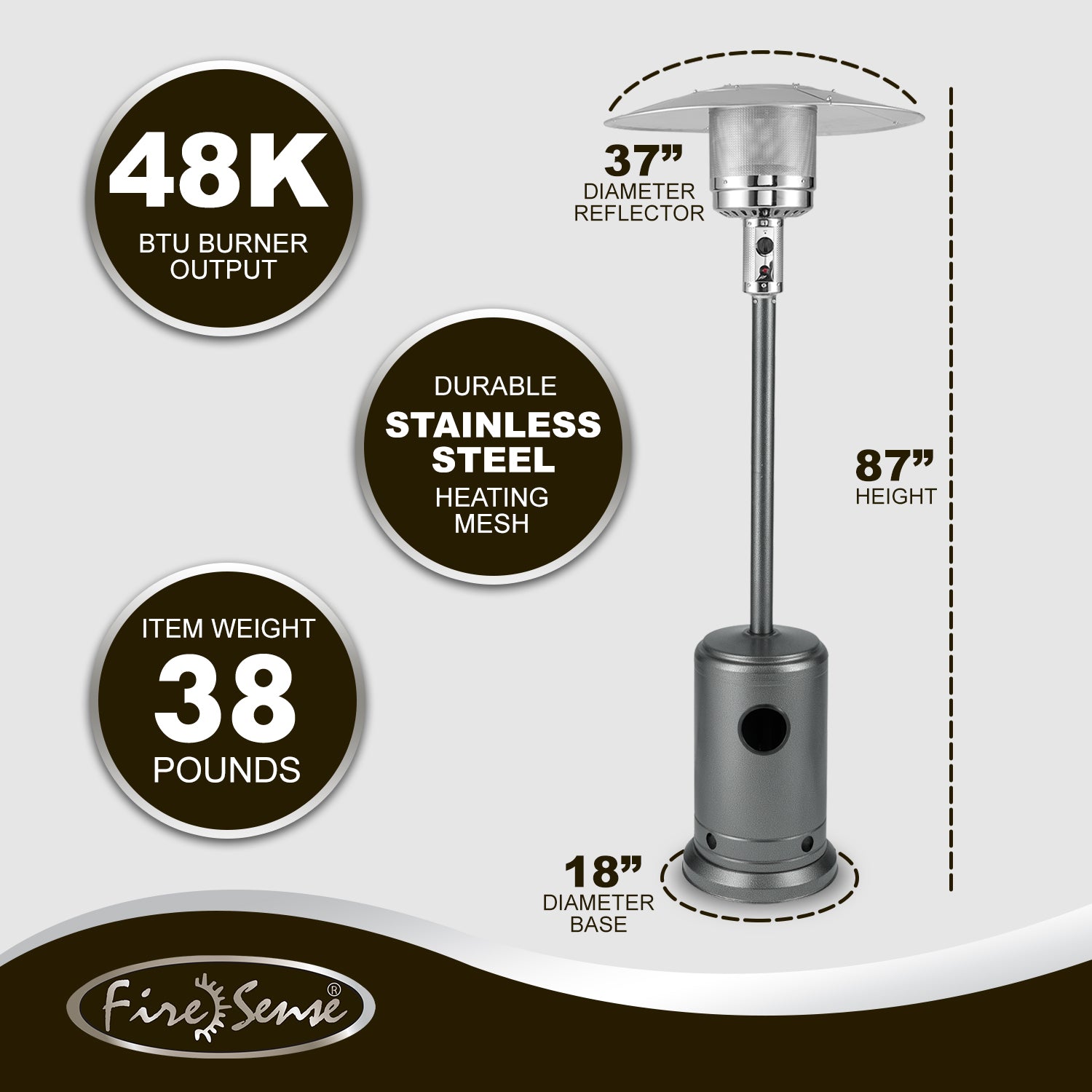 Fire Sense Hammered Platinum Commercial Patio Heater | 62555