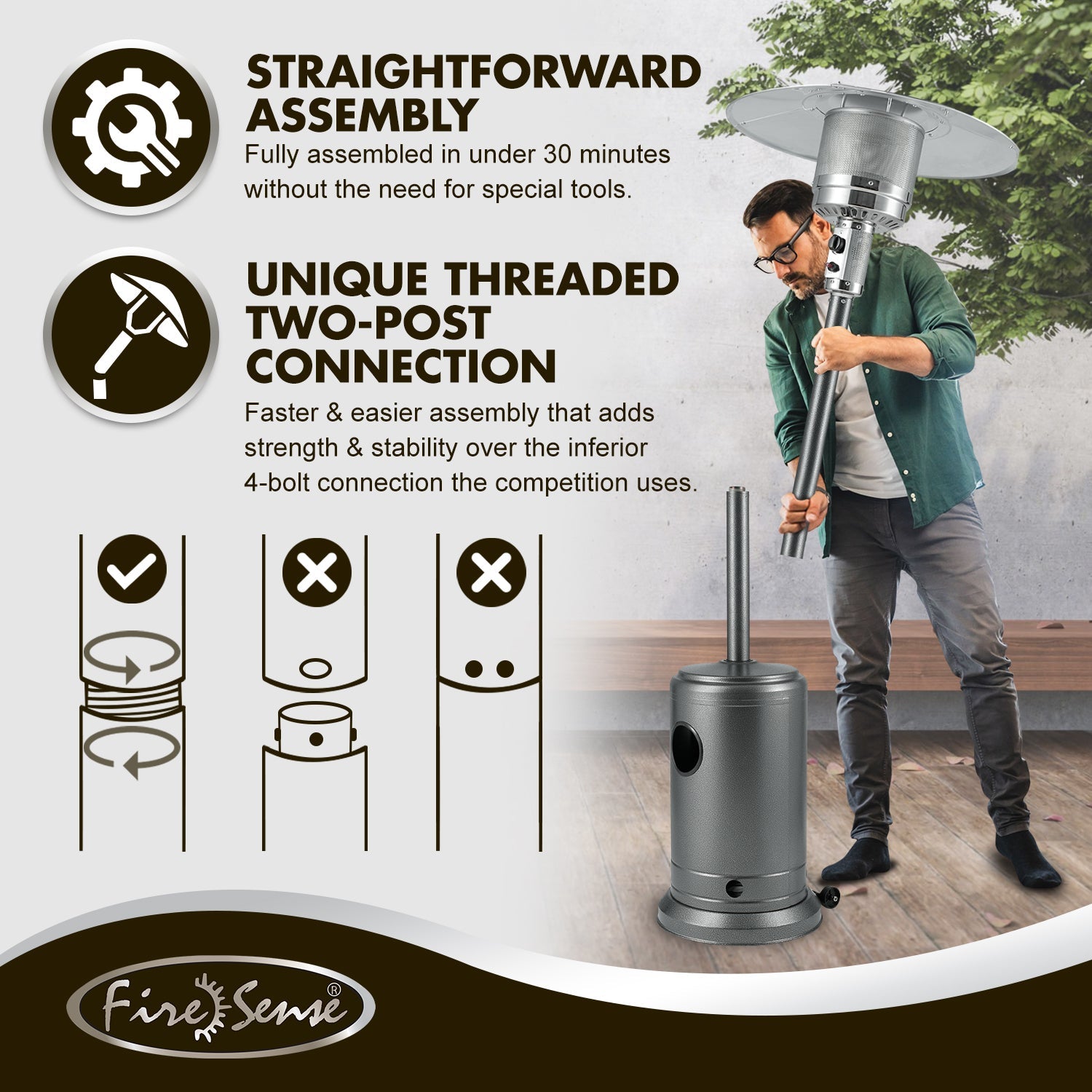 Fire Sense Hammered Platinum Commercial Patio Heater | 62555
