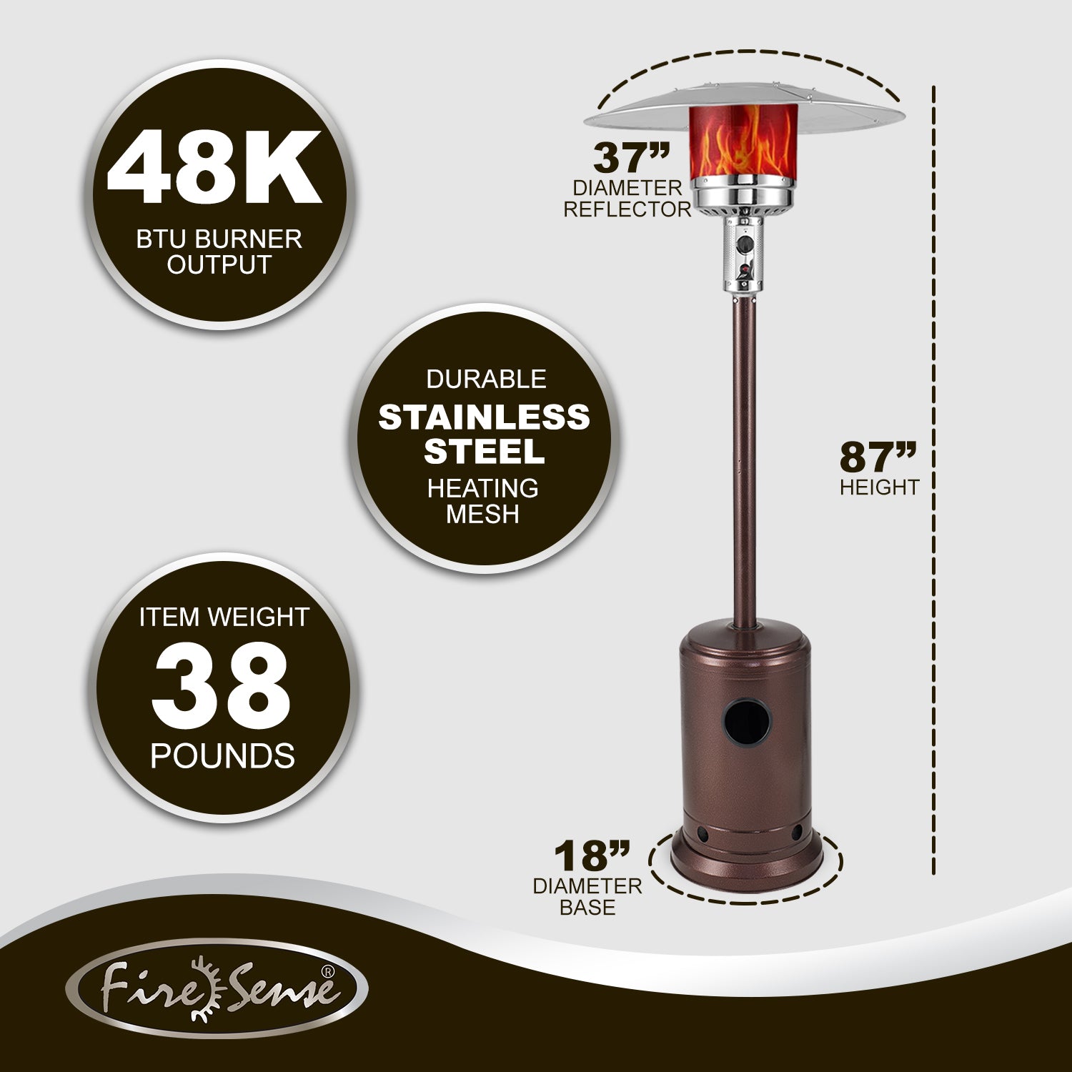 Fire Sense Aged Chestnut Finish Patio Heater | 63008