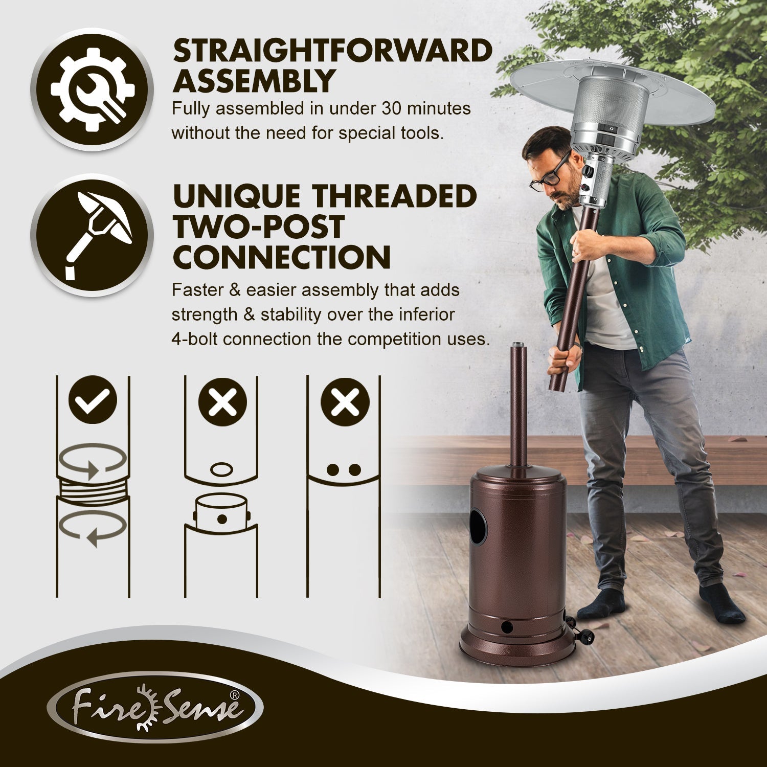 Fire Sense Aged Chestnut Finish Patio Heater | 63008