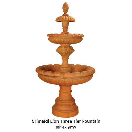 Elegant Grimaldi Lion Three-Tier Water Fountain