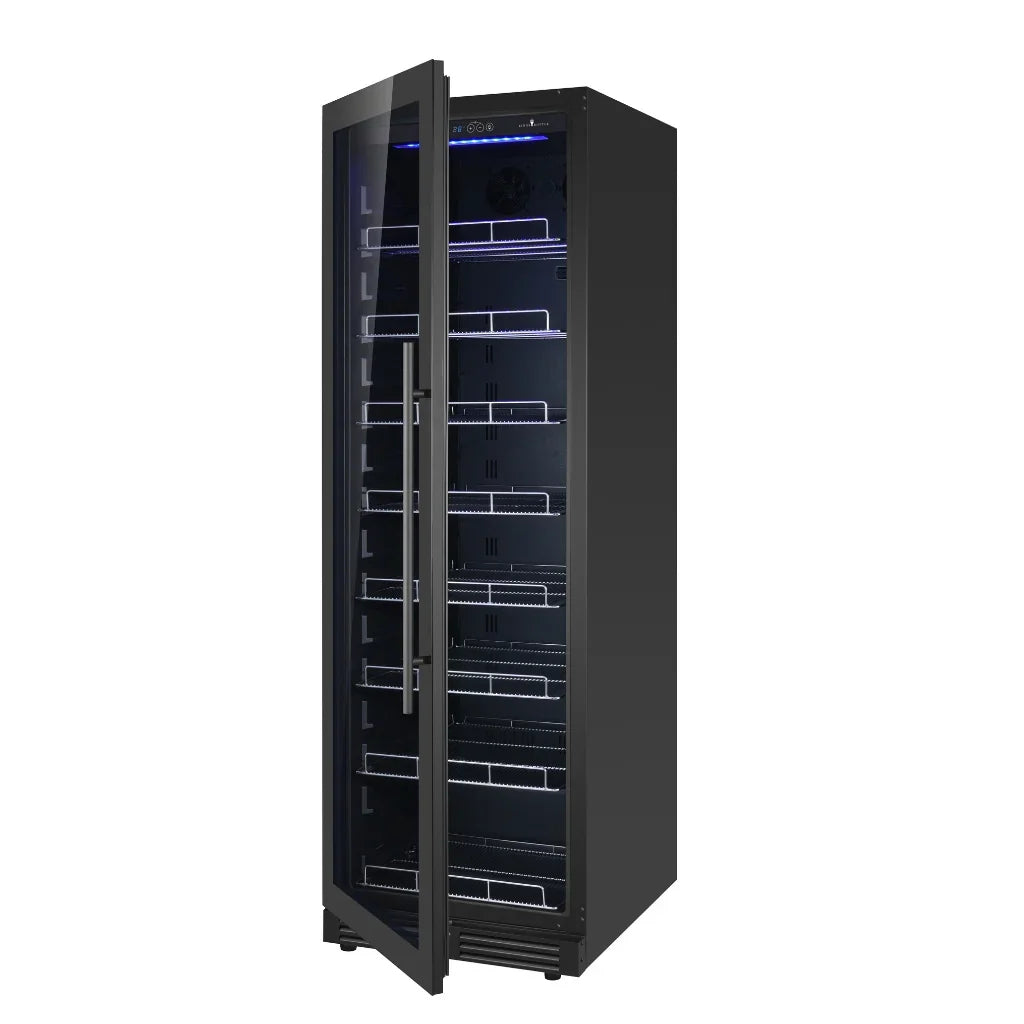 KingsBottle Large Beverage Refrigerator With Low-E Borderless Black Glass Door