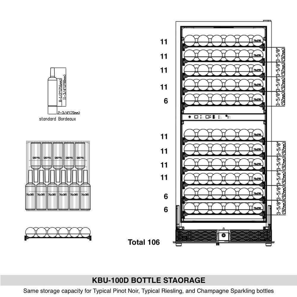 KingsBottle 24" Upright Dual Zone Wine Fridge For Home 100 Bottle - KBU100DX