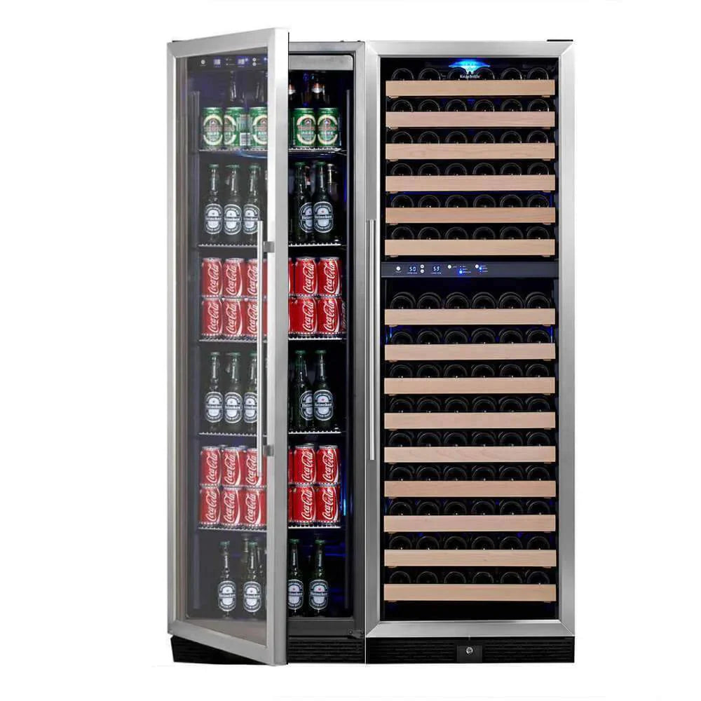 KingsBottle 72" Tall Beer And Wine Refrigerator Combo With Glass Door with Stainless Steel Trim - KBU170BW3