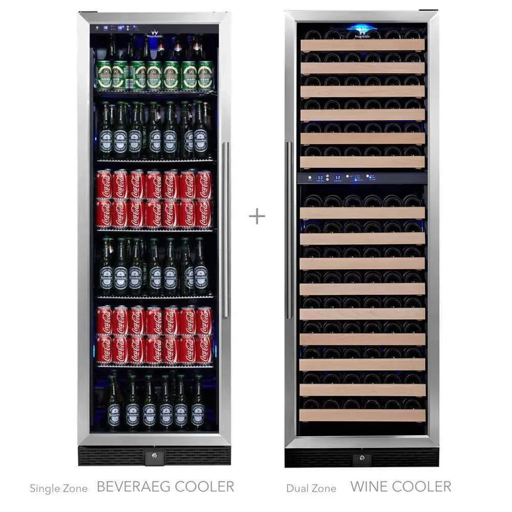 KingsBottle 72" Tall Beer And Wine Refrigerator Combo With Glass Door with Stainless Steel Trim - KBU170BW3
