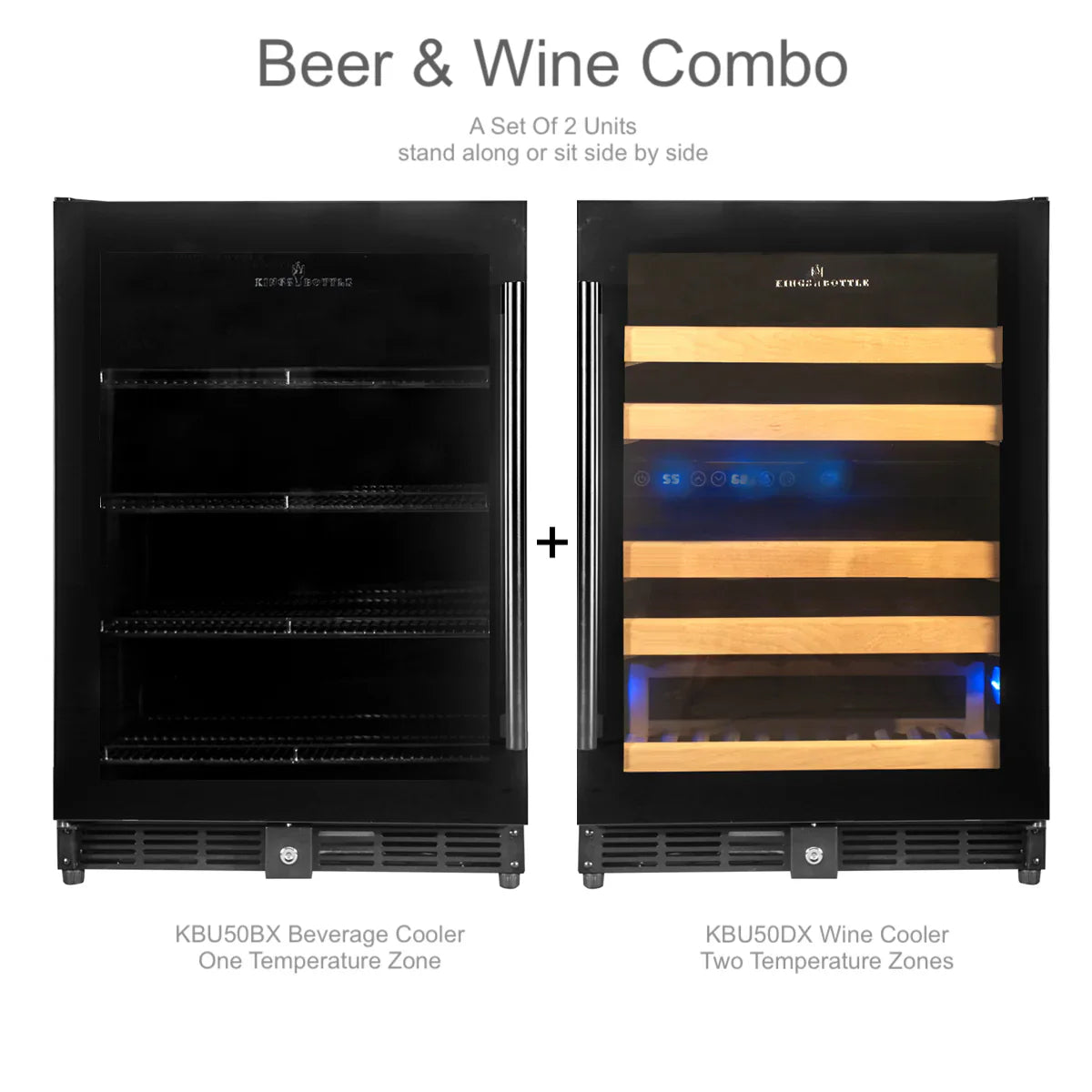 KingsBottle 48 Inch Glass Door Wine And Beverage Fridge Center Built In - KBU50BW3