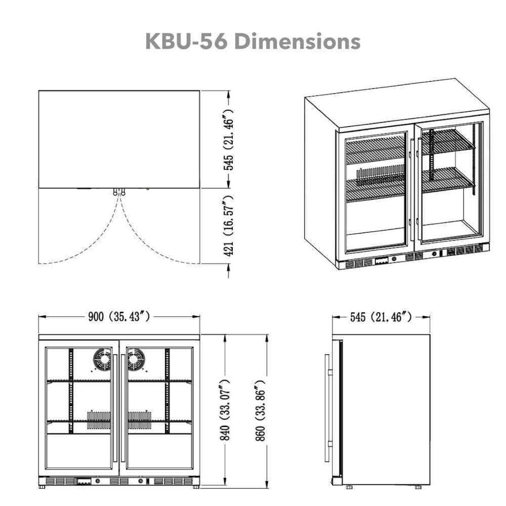 KingsBottle 36" Outdoor Beverage Refrigerator 2 Door For Home - KBU56ASD