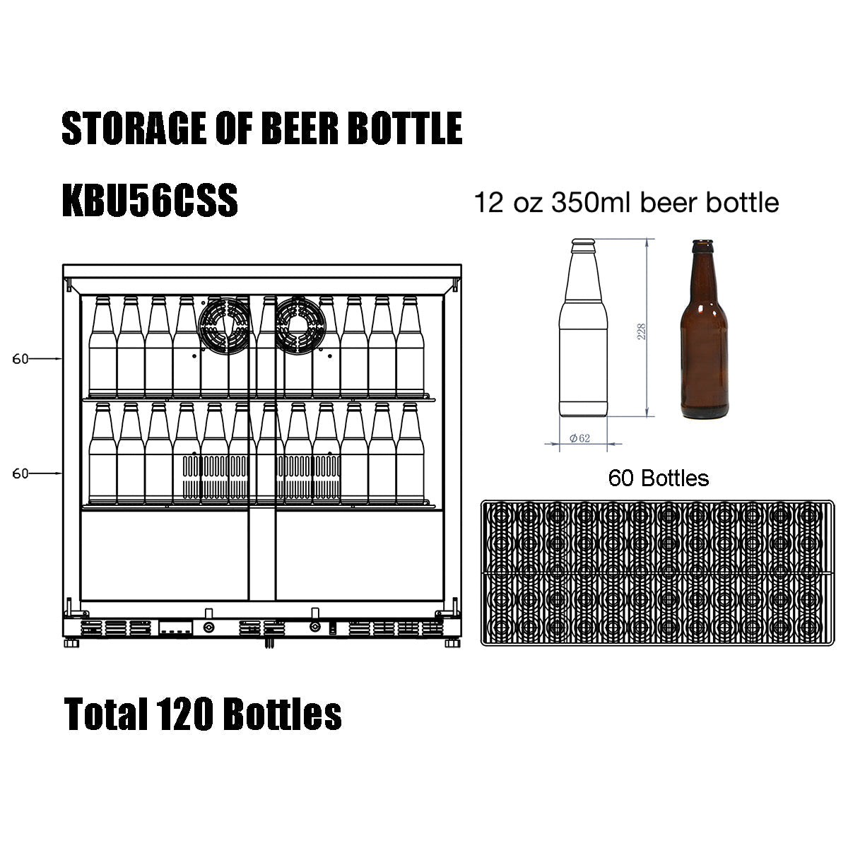 KingsBottle 36" Outdoor Beverage Refrigerator 2 Door For Home - KBU56ASD