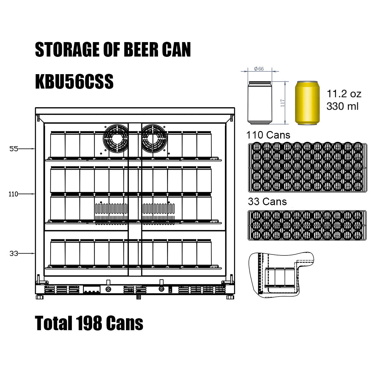 KingsBottle 36" Outdoor Beverage Refrigerator 2 Door For Home - KBU56ASD