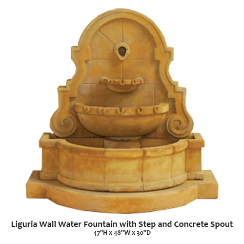 Elegantly Designed Liguria Wall Water Fountain with Step and Durable Concrete Spout