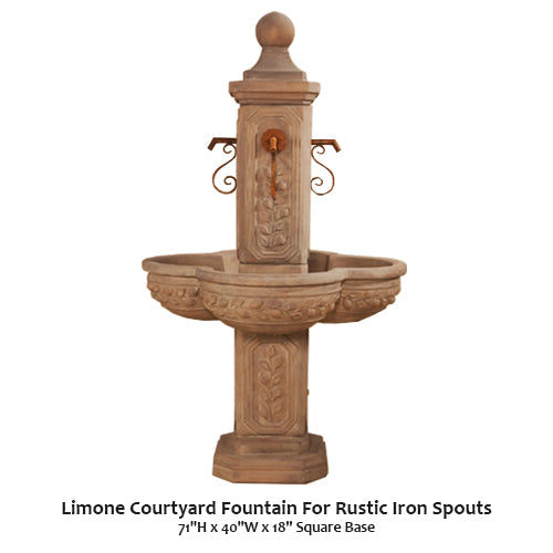 Charming Limone Courtyard Fountain with Rustic Iron Spouts