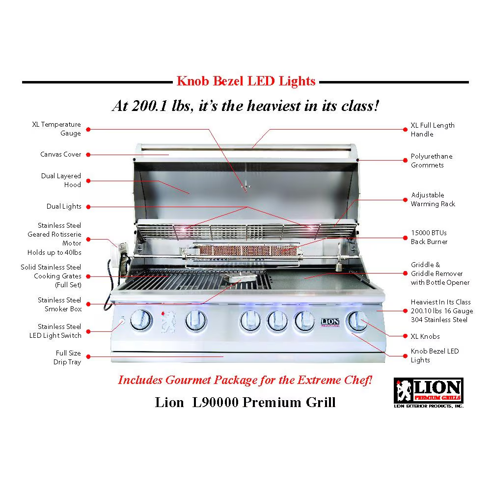 Lion Premium Grills L90000 40-Inch Stainless Steel Built-In Grill-L9000