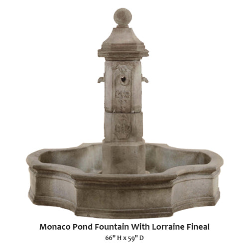 Elegant Monaco Pond Fountain Featuring Exquisite Lorraine Finial