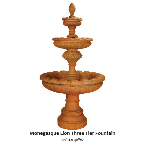 Elegant Monegasque Lion Triple-Tier Fountain