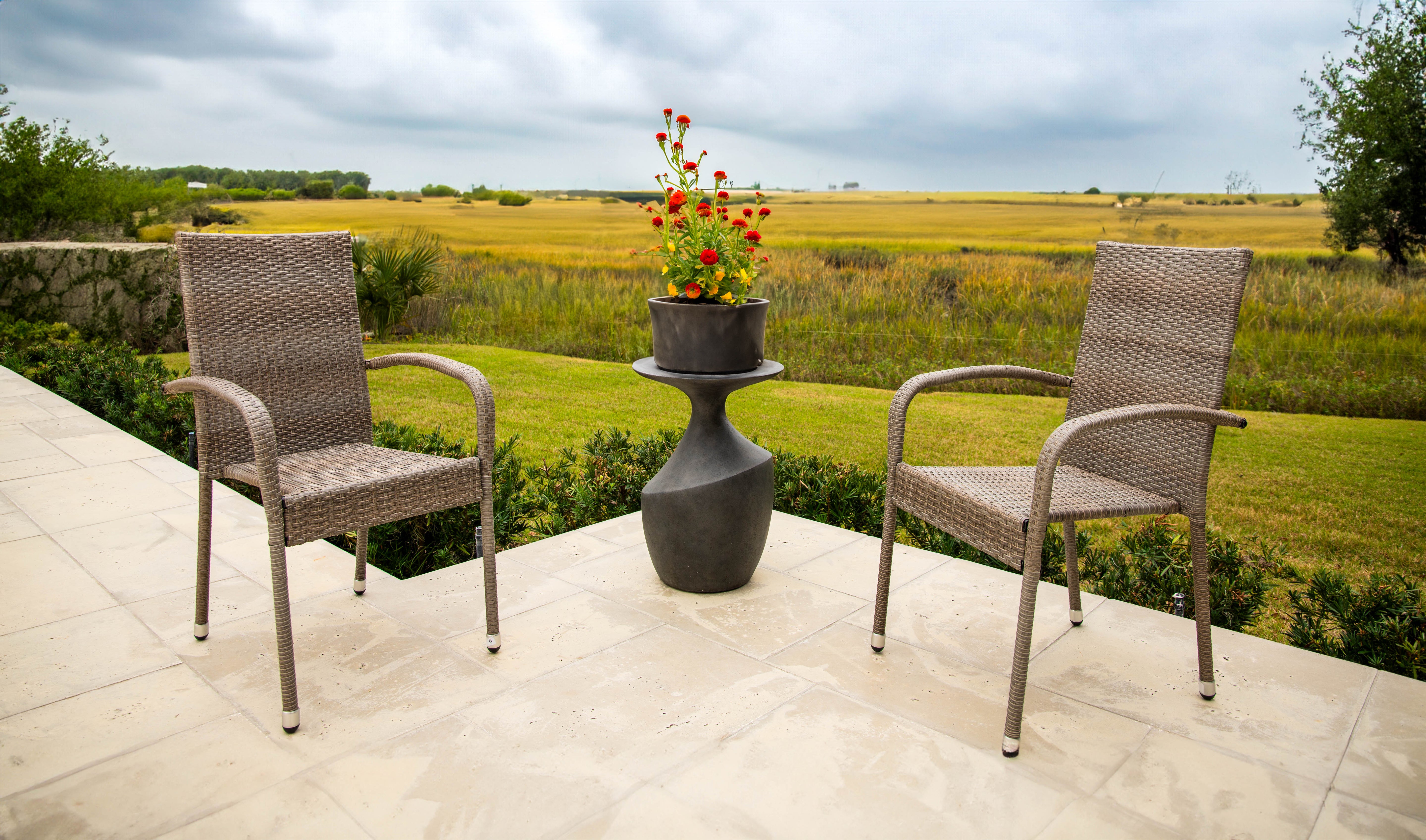 Balkene Home Weathered Gray Morgan Outdoor Wicker Stacking Chair - Set of 2 | 65254