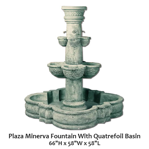 Exquisite Plaza Minerva Fountain with Elegant Quatrefoil Basin