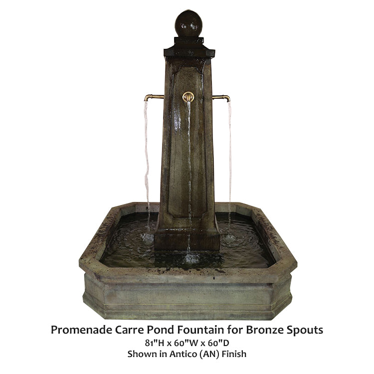 Elegant Promenade Carre Pond Fountain with Exquisite Bronze Spouts