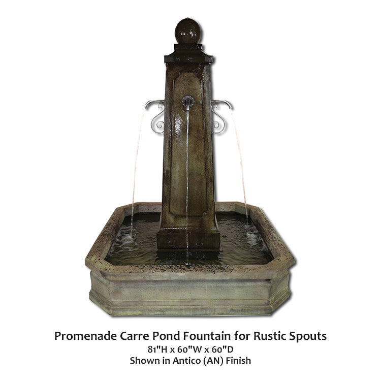 Charming Promenade Carre Pond Fountain with Rustic Spouts