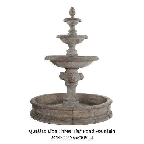 Majestic Quattro Lion Three-Tier Pond Fountain