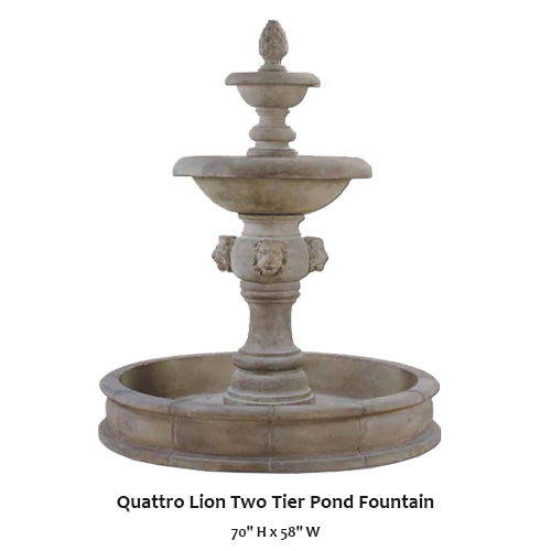 Majestic Quattro Lion Two-Tiered Pond Fountain