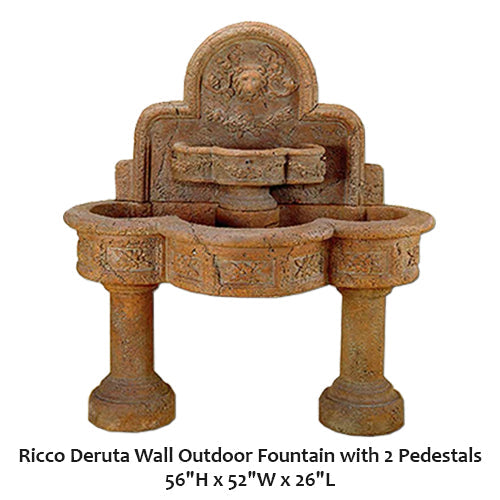 Elegant Ricco Deruta Outdoor Wall Fountain with Dual Pedestals