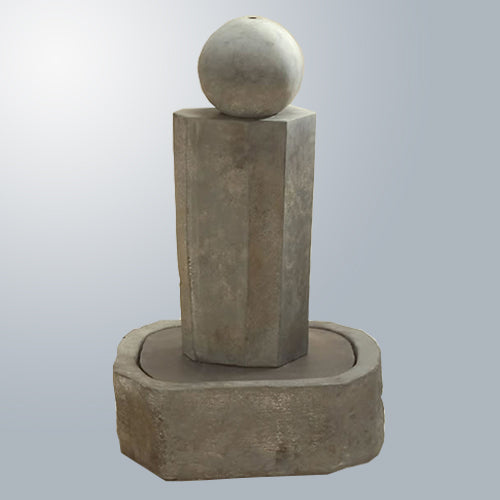 Elegant Short Rock Pillar Fountain with Sphere Accent