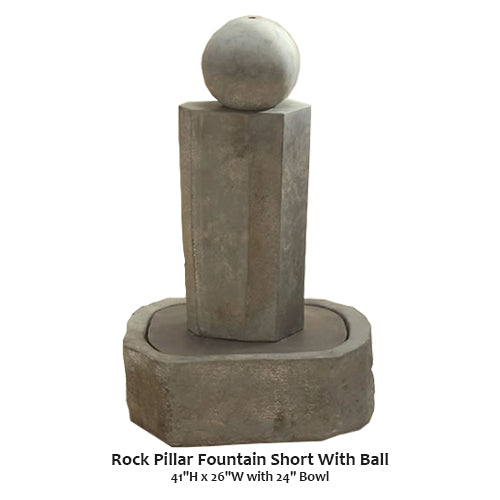 Elegant Short Rock Pillar Fountain with Sphere Accent