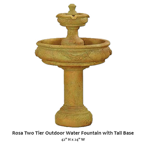 Elegant Rosa Two-Tier Outdoor Water Fountain with Majestic Tall Base